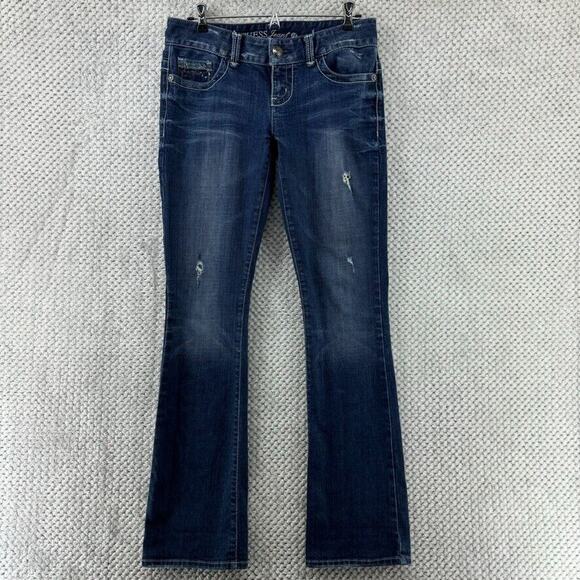 Guess Jeans Women 28 Blue Medium Wash Low Rise Daredevil Boot Cut Embellish Y2K - Picture 1 of 16